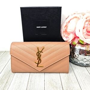 Yves Saint Laurent Grain De Poudre Matelasse  Chevron Monogram Wallet